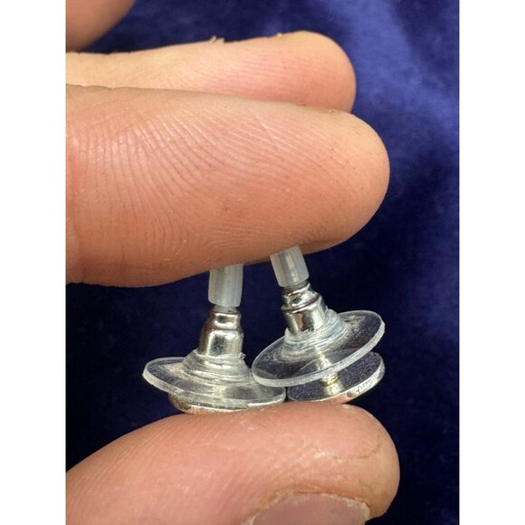 Round Blue silver color & Stud Earrings pierced circle READ - Picture 3 of 4